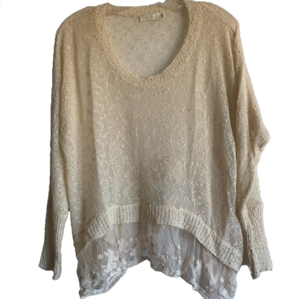 Millau LF Nude Sweater With Lace Trim Detail